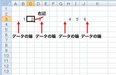 エクセル 2007 データの端まで移動