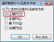 エクセル2007 セル範囲に名前を付ける−行または列見出しから